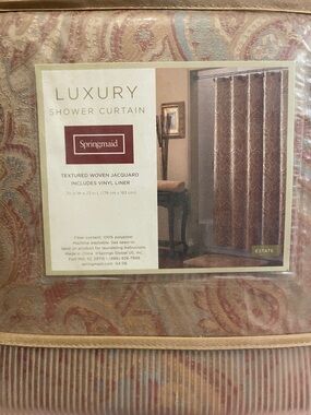 Paisley Jacquard Shower Curtain Panel in Red, Gold & Blue